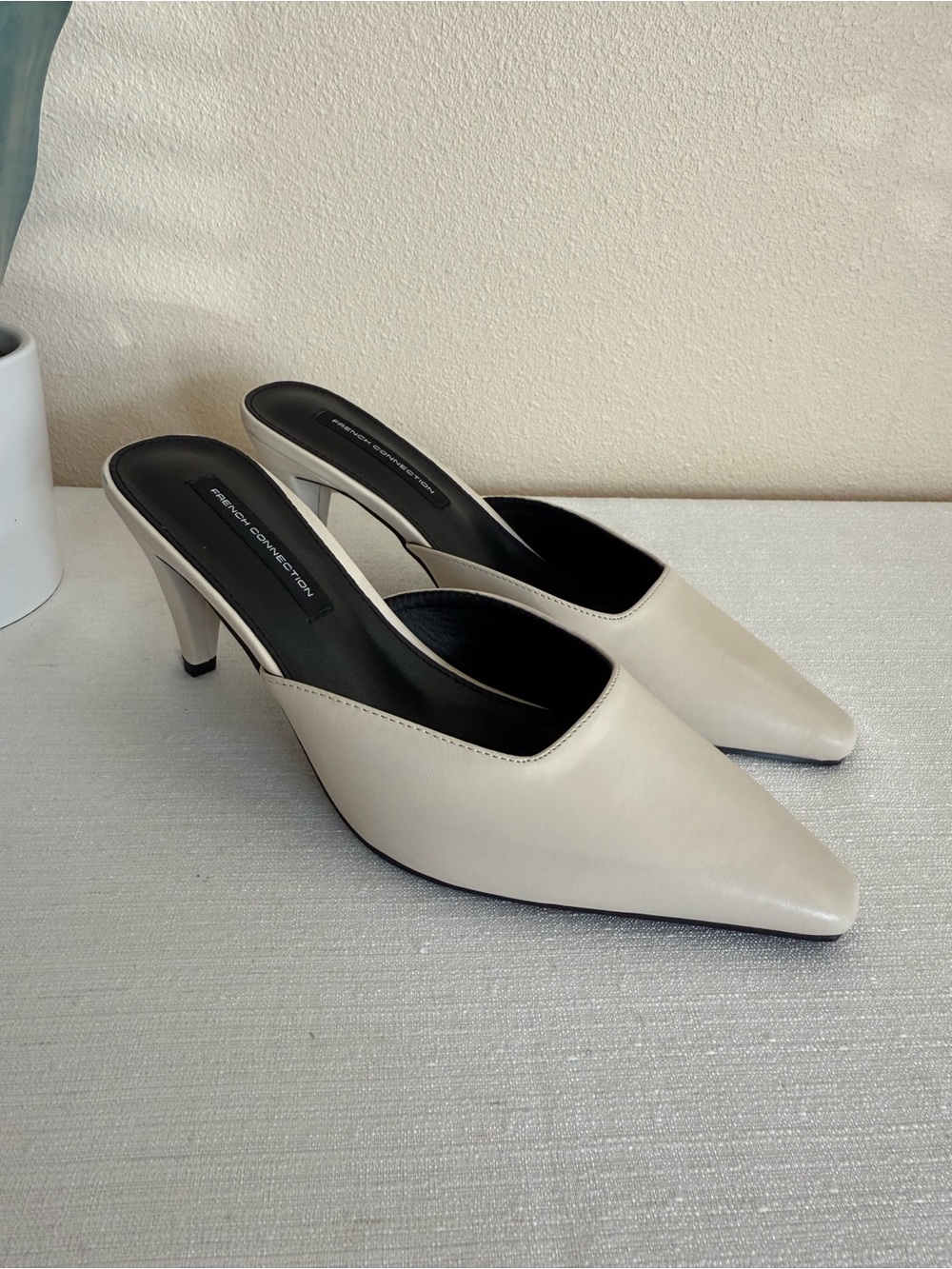 New French Connection Cream Pointed Mule Heels